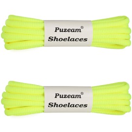 "Puzeam 2 Pairs Oval Athletic Shoelaces 15 Colors 1/4"" Half Round Shoe Laces for Sneakers - Fluorescent Yellow 120"