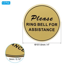PATIKIL Please Ring Bell for Assistance Sign, 2Pcs 4"ODx0.12"T Self-Adhesive Warning Sign for Business Home Door Wall Window Office Entrance, Brushed Gold