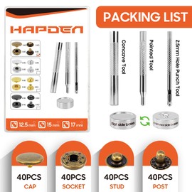 Leather Snaps and Fasteners Kit，17mm 40 Sets Metal Snap Buttons with Setter Tools， Sewing Snaps for Clothing，Fabric，Leather, Clothes, Jackets, Bags, DIY Crafting（Bronze）