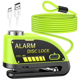 Motorbike Alarm Disc Brake Lock, Anti-theft Motorcycle Disc Lock with 1.8M Reminder Cable, Waterproof 120dB Alarm Brake Disc Wheel Lock for Motorbike Bicycles Scooters Bike Motocross