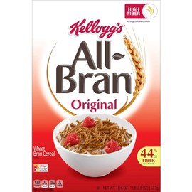 Generic Kelloggs.All Bran Breakfast Cereal - 8 Vitamins and Minerals - High Fiber Cereal - Original - 18.6 Oz Box - Pack of 6