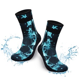 ABPOK 3mm Wetsuit Socks, Neoprene Diving Socks Anti-slip Thermal, Adjustable Velcro loop Strap for Men Women Diving Swimming Surfing (XL, Starry Blue)