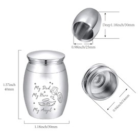CREATCABIN Mini Cremation Urn Small Keepsake Urns Ashes Alloy Kit My Dad Hero Angel Metal Sharing Urn Memorials Miniatur Container Remains for Female Male Human Pets Angel & Fairy 1.6x1.2 Inch(Silver)