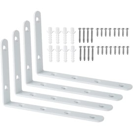 Sayayo Shelf Bracket Heavy Duty Wall Shelf Brackets Stainless Steel Right Angle Shelf Supports Wall Hanging L Brackets, 6x4 Inch, White, 4 Pcs, CJ6207W-4P