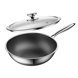 ZEROPAN Wok Pan Hybrid 12-Inch Wok with Lid,Nonstick Stainless Steel Woks & Stir-fry pans,Dishwasher-Fri endly, Oven-Safe Up to 500°F,Compatible with All Cooktops
