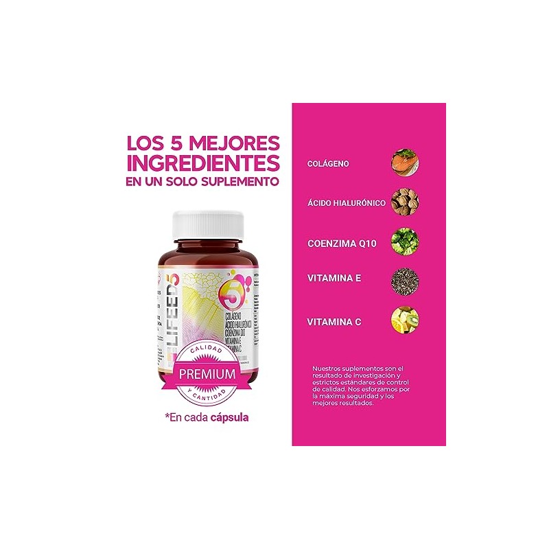 Lifeed Skin Ácido Hialurónico Colágeno Hidrolizado Vitamina Coenzima Q10 Suplemento