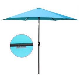 Le Papillon 9 ft Outdoor Patio Umbrella Aluminum Table Market Umbrella 6 Ribs Crank Lift Push Button Tilt, Blue