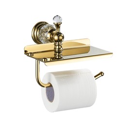 Gold Crystal Tissue Roll Paper Holder with Storage,Toilet Paper Holder with Shelf