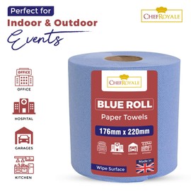 Chef Royale Kitchen Paper Towel - Pack of 12 - Multipurpose Rolls, Blue Centrefeed Tissues for Home, Office, Warehouse, Bathroom, Garage (Blue)