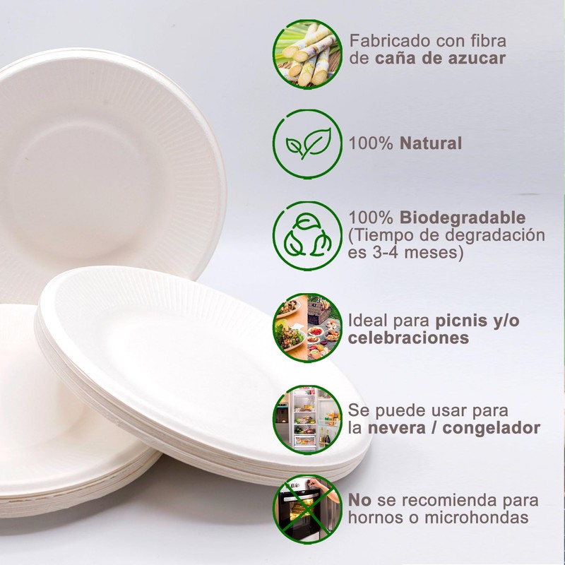 EXNIMA - Disposable Biodegradable Plates - Disposable Sugar Cane Paper