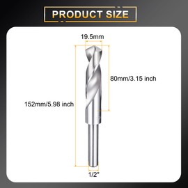 sourcing map 19.5mm Drill Bit 1/2" Reduced Shank Round 4241 High Speed Steel Uncoated (Bright) 118° Standard Point for Plastic Wood Copper Aluminum Iron Medium Soft Metal