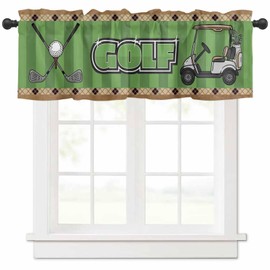 Kitchen Curtain Valances for Windows, Golf Club Car Valance Curtains for Kitchen, Rod Pocket Window Curtain Bathroom Window Valance for Bedroom 54"x18" Green Grassland Wooden Grain Texture