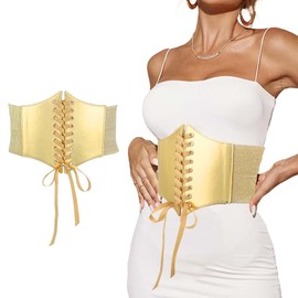 Tgirls - Cinturón de corsé para mujer, cintura con cordones, cinturón ancho y elástico para vestir, disfraz de waspie, Oro, S