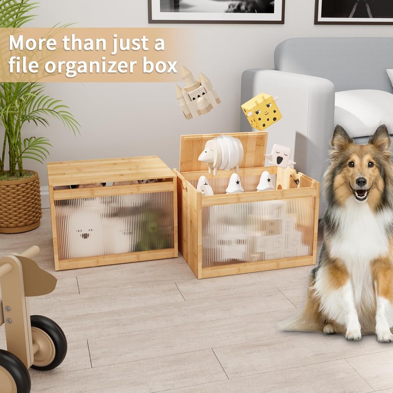 LONTAI Bamboo Hanging File Boxes with Lids 2 Pack, File