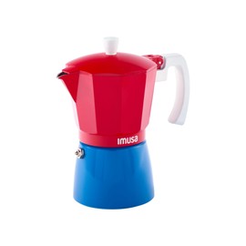 IMUSA Stovetop Espresso Maker 6 Cup – Cast Aluminum Moka Pot Caribbean Colors Edition Red Blue White – Cafetera Italiana Espresso Cuban Coffee Maker