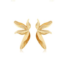 14K Gold Plated Large Flower Stud Earrings for Women,Simple Irregular Petal Statement Leaf Drop Dangle Earrings,Stylish Prom Holiday Jewelry Gifts (Gold)