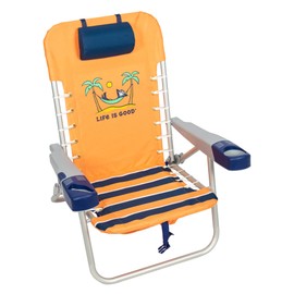 Life is Good 4-Position Lace-up Backpack Beach Chair with Pillow, Cup and Phone Holder, Canyon Orange