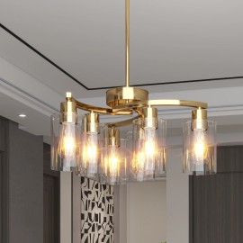 Ship in USA,6-Light Chandeliers for Dining Room, Modern Kitchen Island Light Fixtures Over Table,Metal Hanging Pendant LightingShade color: Brushed Nickel +clear glass, Lamp Power(W): 80, Product Size: 55x55x139.7