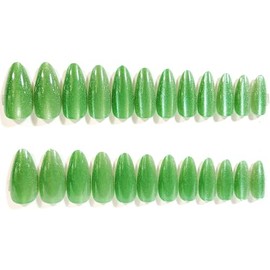 Cat's Eye Glossy Almond Press-On Nails - 24 Pieces - Artificial Nail Kit (Jade, Almond)