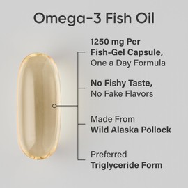 Sports Research® Omega-3 Fish Oil 1250 - Triple Strength Fish Oil Supplement from Wild Alaska Pollock - MSC Certified Sustainable · Non-GMO · Soy Free - 180 Softgel Capsules