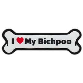 Dog Bone Shaped Car Magnets: I Love My BICHPOO (Bichon Frise Poodle)