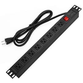BTU Power Strip Surge Protector Rack-Mount PDU, 8 Right Angle Outlets Wide-Spaced, Mountable Power Strip Heavy Duty for Server Racks, Commercial, 300J,ETL (Black 6FT)