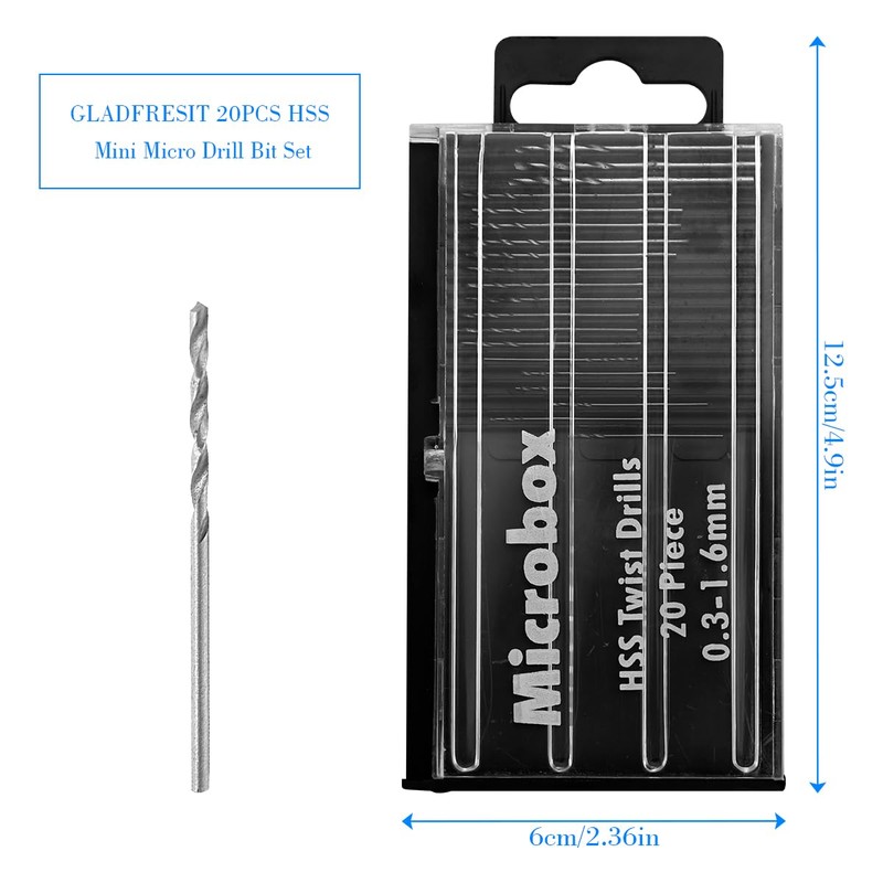 GLADFRESIT 20Pcs HSS Mini Micro Drill Bit Set, High Speed
