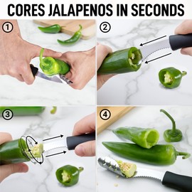 Zulay Kitchen Jalapeno Corer & Seed Remover – 430 Stainless Steel Pepper Coring Tool with Serrated Blade for Effortless Deseeding – Chili, Bell Pepper and Jalapeno Core Remover for Cooking & Grilling