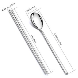 AOOSY 4 Pairs Chopsticks and 4 Spoons Set Korean Stainless Steel Chopsticks Spoons, Kitchen Reusable Metal Flat Long Handle Chopstick Spoon Set for Home, Kitchen or Restaurant