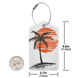 2 Pcs Palm Tree Sunset Luggage Tag for Suitcase, Steel Loop with Privacy Cover ID Label, Summer Day Vacation Birthday Gift for Women Men