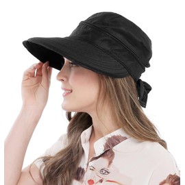 Bellady Women's Visor Hats UV Protection Summer Sun Hats Wide Brim Cap, Black