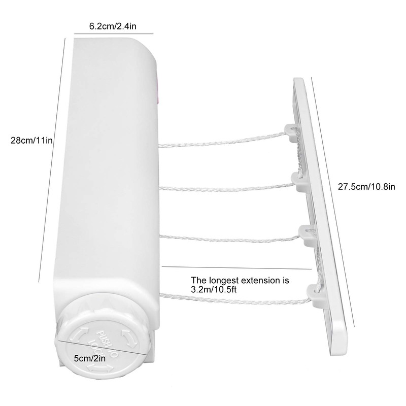 Retractable Clothesline, Plastic Adjustable Clothes Drying Rope Hanger for Indoor