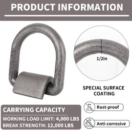 WAYASDCU 1/2" Heavy Duty Weld On Forged D Rings Heavy Duty with Welding Clips, Weld n D Rings 12,000 lbs, Weldable D Rings for Trailers and Trucks, 12 Pack