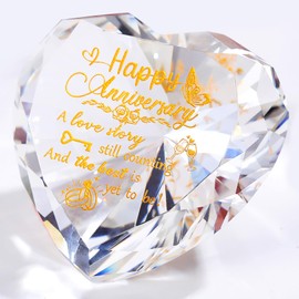 Wedding Anniversary Heart Gifts for Her Him, Happy Anniversary Presents for Women Wife Crystal Heart Diamond Paperweights Ornaments, Anniversary Romantic Gifts for Couples Girlfriend Parents