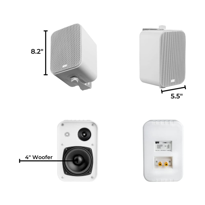 OSD 4" Outdoor Patio Speaker Pair 80W, IP54 Weather Resistant,