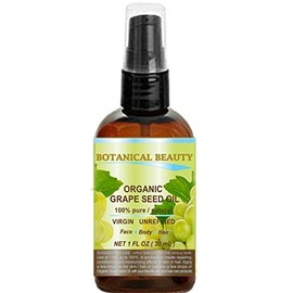 Organic Grape Seed Oil. 100% Pure/Natural/Undiluted/Virgin/Unscented/Certified Organic/Cold Pressed Carrier Oil for Skin, Hair, Massage and Nail Care. 1 Fl. oz- 30 ml Botanical Beauty.