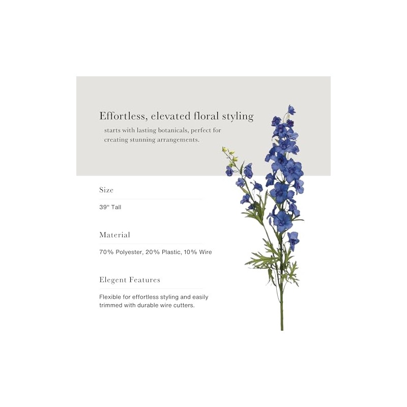 Blue Faux Blooming Delphinium Flower - 39"