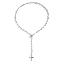 HUARJO Vintage CZ Diamond Gold/Silver Chain Cross Necklace for Women,Long Pendant Necklace 18k Gold Plated Choker Necklace for Women,Trendy Jewelry Gifts for Women. (Silver)