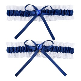 Focenat 1 Pair Bridal Lace Garter,Lace Wedding Garters Set,Bride Blue Wedding Garter Belts,Elasticated Garter for Bride,Leg Ring Garter with Stretch for Wedding,Party