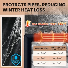 3 Ft YeloDeer 110V~120V Stickable Waterproof Pipe Heat Tape Blanket with 6Ft Power Cord, 38.5" x 6.2" Aluminum Foil Water Heat Trace Blanket for Metal & Plastic Pipe freeze Protection