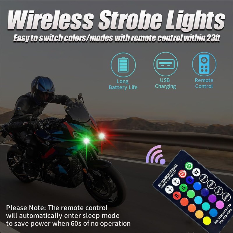 8PCS Wireless LED Strobe Lights with Remote Control,8 Colors Waterproof