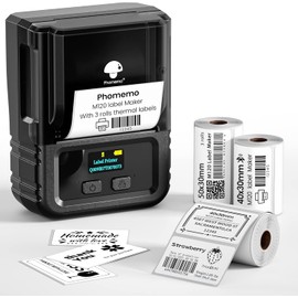 Phomemo M120 Label Maker, 2 Inch Bluetooth Thermal Label Printer with 3 Rolls Thermal Label(4030/4030/5030mm), Label Maker Machine for Small Business, Barcode, Address, Sticker Printer for Phone & PC