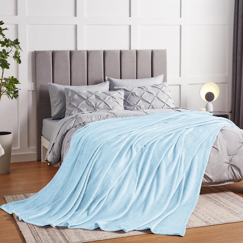 WAVVE Fleece Blanket Sofa Throw Light Blue 4ft x 5ft