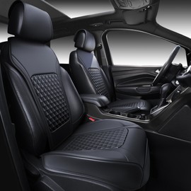 CAR PASS 2Pack Front Car Seat Covers Leather Memory Foam Water Proof Seat Protector Universal Fit for Cars SUVs Trucks Most Vehicles, 3D Foam Rhombus Sideless, Airbag Compatible Non-Slip, 2 Pcs Black