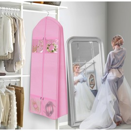 MISSLO 70" Wedding Dress Garment Bag with Bride Tote Bag 8'' Gusseted Wedding Dress Bags for Gowns Long 4 Pockets Dress Cover for Women, Pink