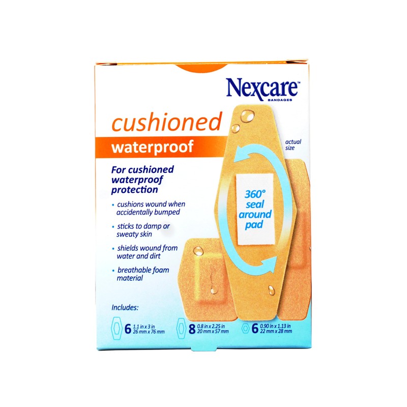 Nexcare Waterproof Cushioned Bandages, Assorted Sizes, 20 Count