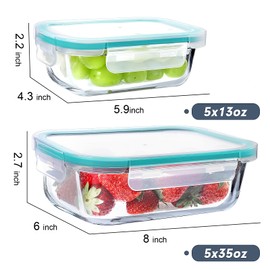 BAYZZ 10 Packs Glass Food Storage Containers with Lids, Glass Meal Prep Containers, Airtight Glass Lunch Containers, Freezer, Oven, Microwave & Dishwasher Friendly, Green