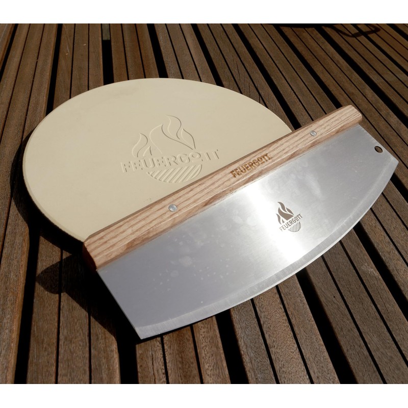 Feuergott Pizzaschneider Edelstahlklinge Griff aus Eschenholz Profi Pizzamesser mit 35