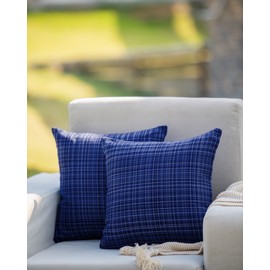 HPUK Farmhouse Outside Throw Pillow Covers Pack of 2, 18x18 Inch Decorative Garden Cushion Covers for Patio Tent Balcony Bench Tent Couch Sofa, Solid Accent Pillow Covers, Navy