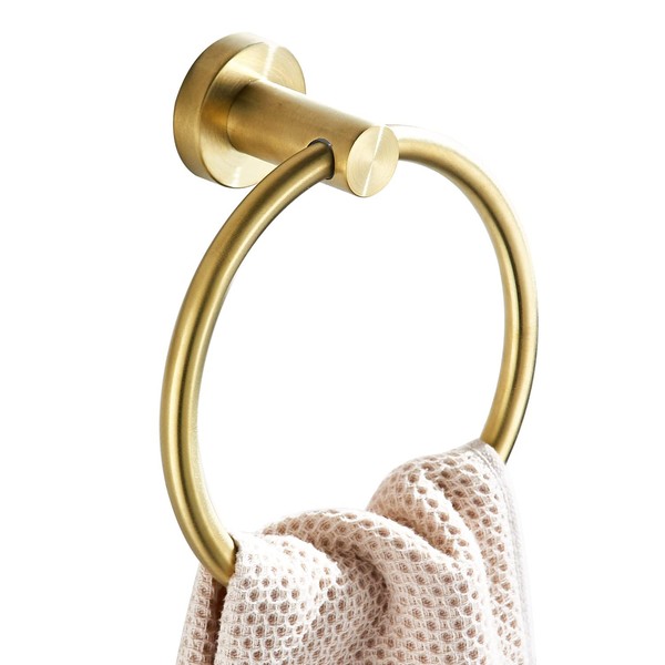 BATHSIR Gold Towel Ring, Bathroom Hand Towel Holder Wall Mount Round Brushed Gold Towel Rack Stainless Steel